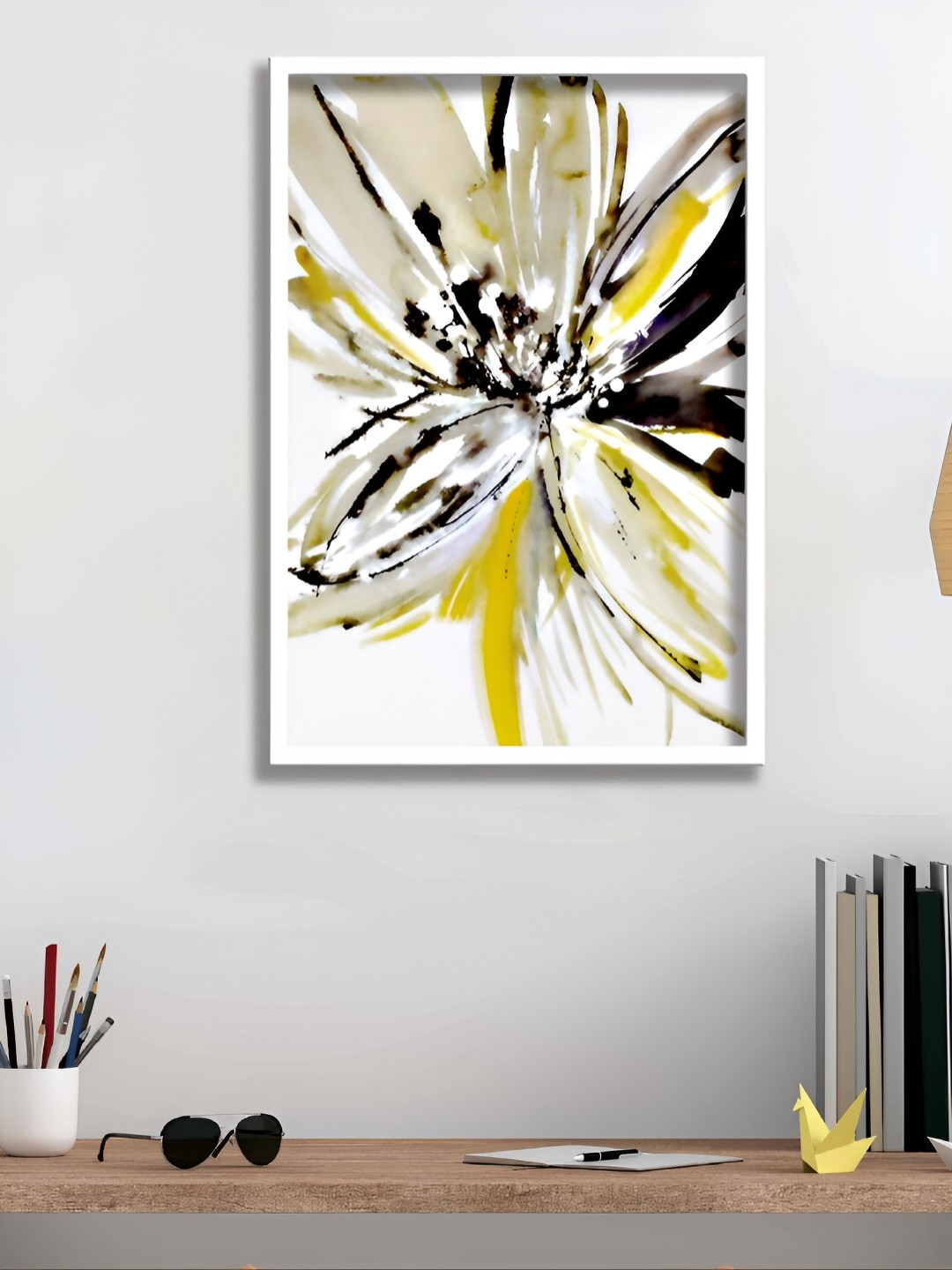 

Aura White & Yellow Floral and Botanical Printed Wall Painting