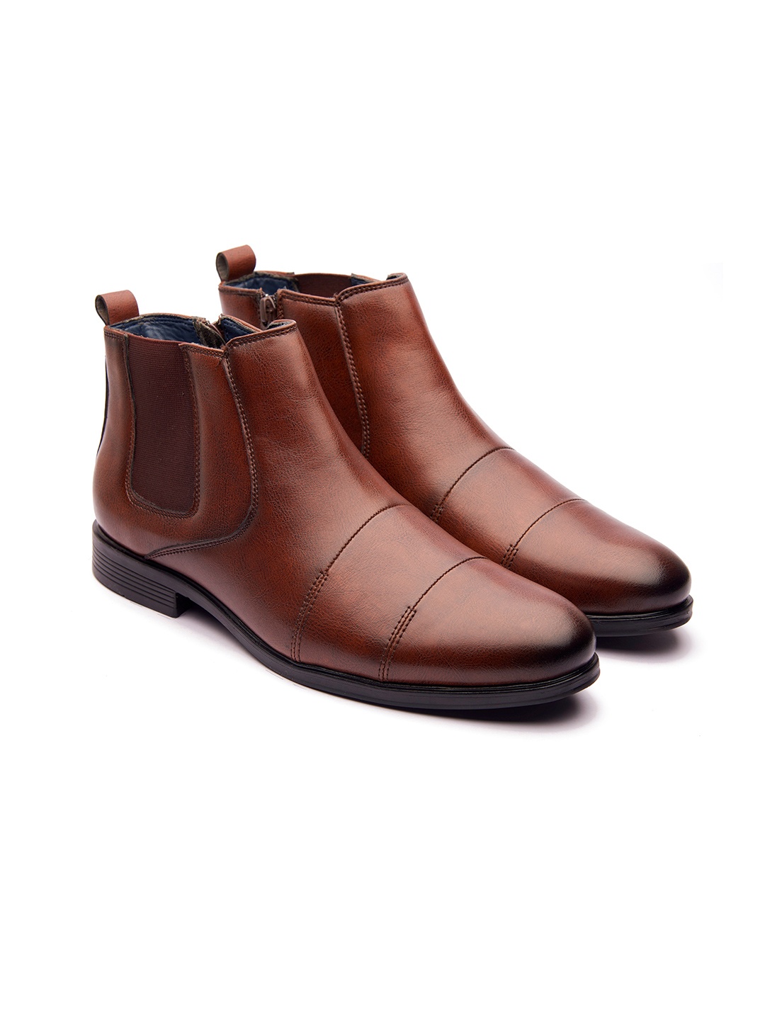 

MICHAEL ANGELO Men Block-Heeled Chelsea Boots, Brown