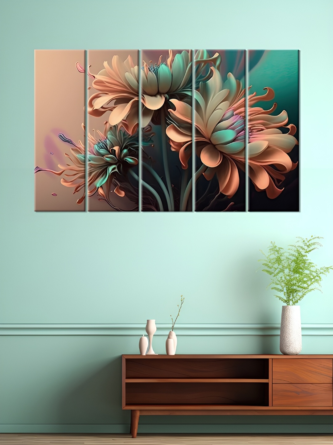 

OLIVE TREE Beige & Green 5 Pieces Wooden Floral Wall Art