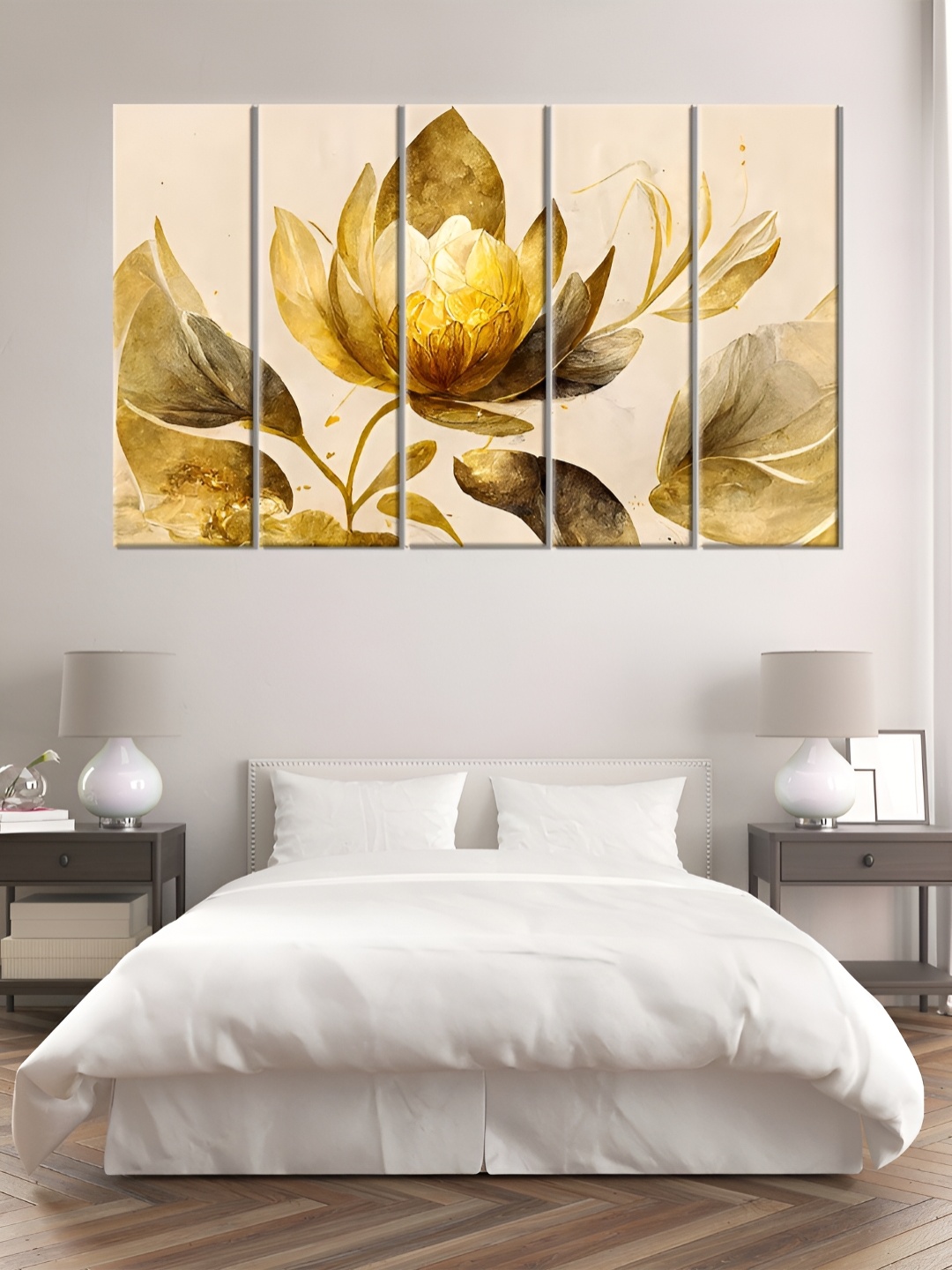 

OLIVE TREE Beige & Gold-Toned 5 Pieces Wooden Floral and Botanical Wall Art