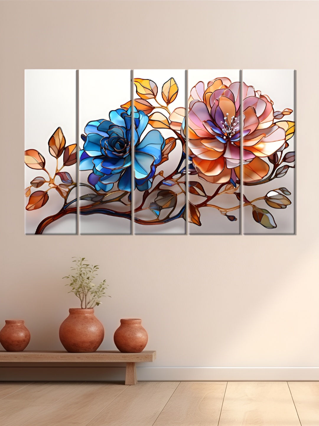 

OLIVE TREE White & Blue 5 Pieces Wooden Floral and Botanical Wall Art