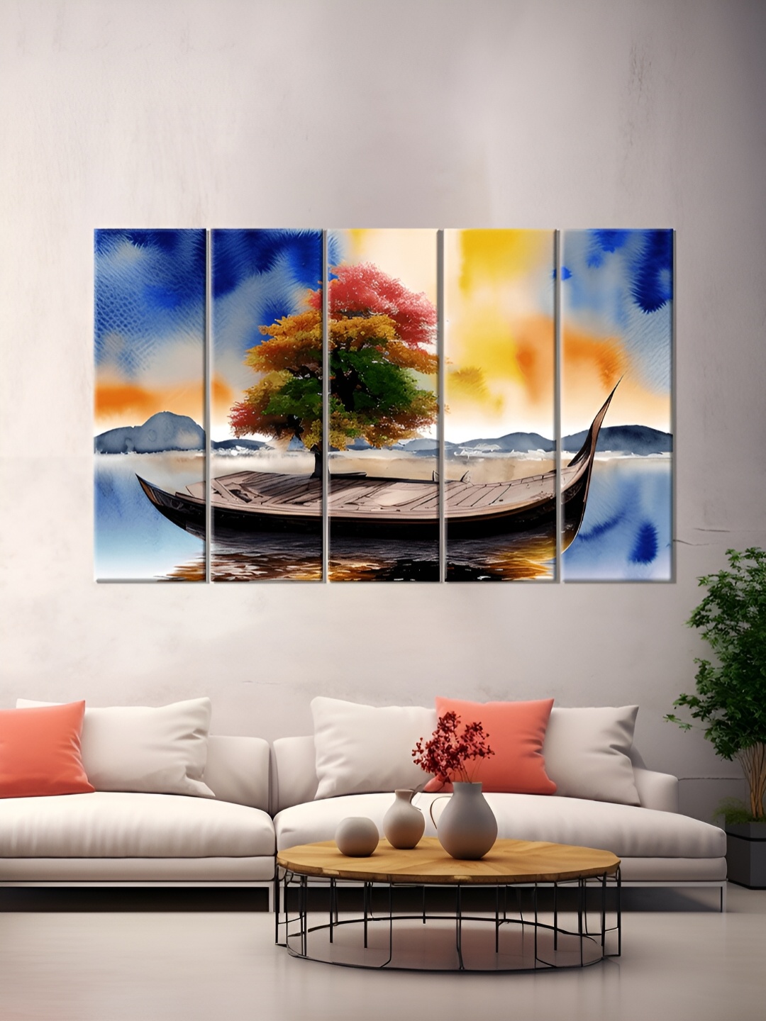 

OLIVE TREE Blue & Yellow 5 Pieces Wooden Wall Art