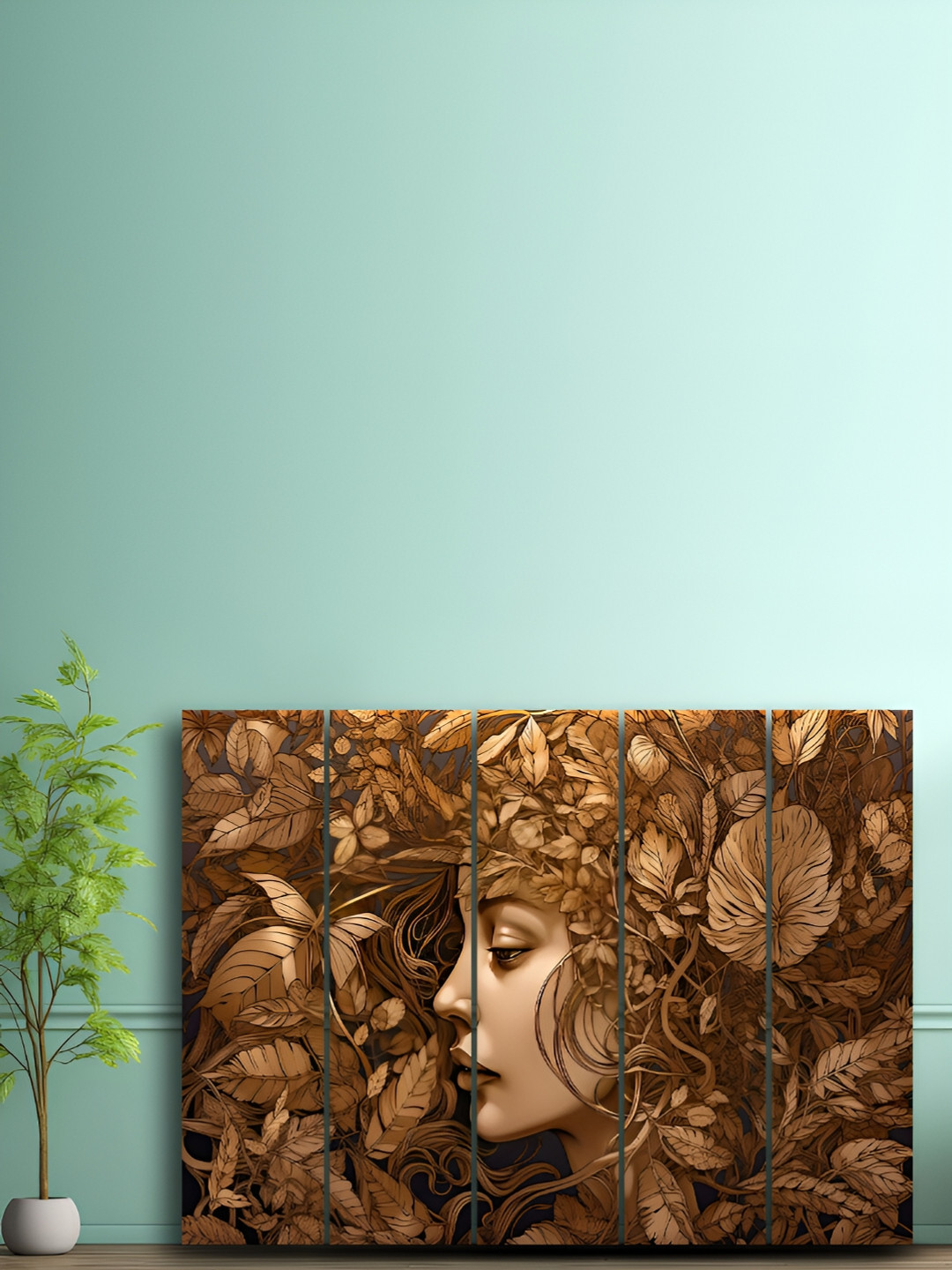 

OLIVE TREE Brown 5 Pieces Floral Wooden Wall Art