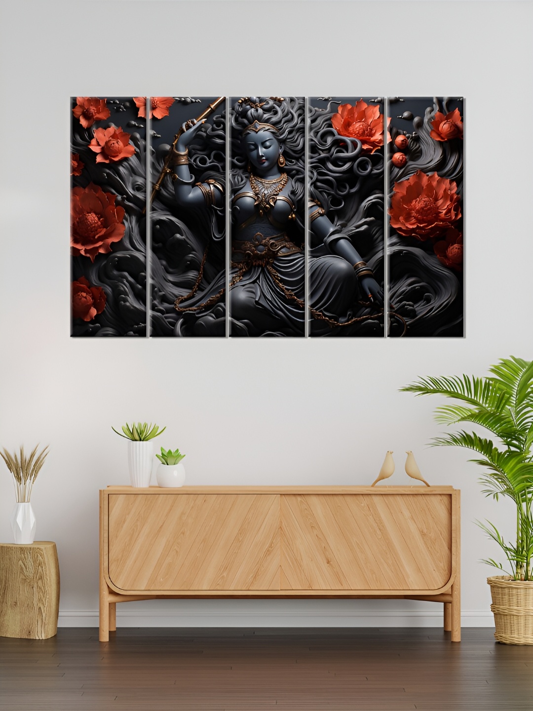 OLIVE TREE Black & Orange 5 Pieces Wooden Wall Art