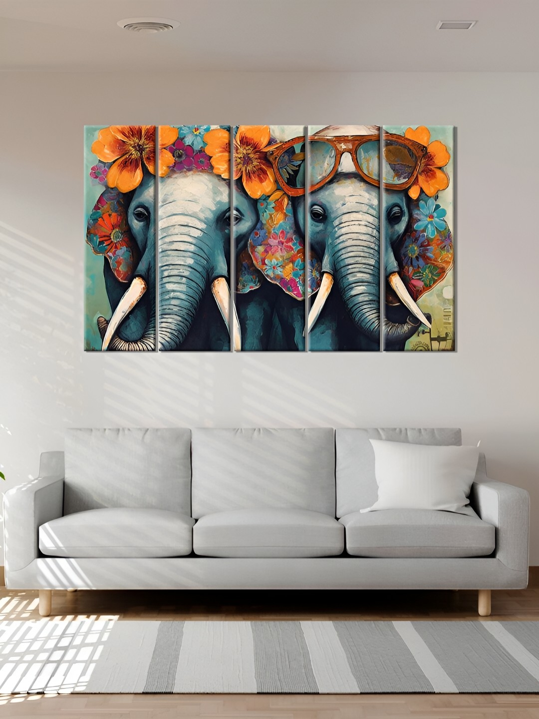 

OLIVE TREE Grey & Orange 5 Pieces Elephant Wooden Wall Art