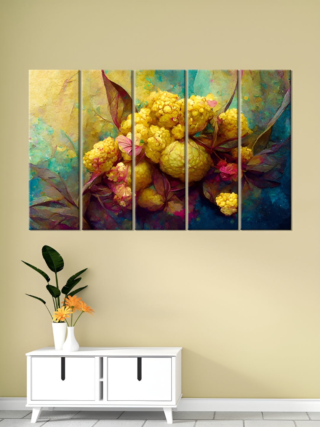 

OLIVE TREE Green & Yellow 5 Pieces Wooden Floral and Botanical Wall Art
