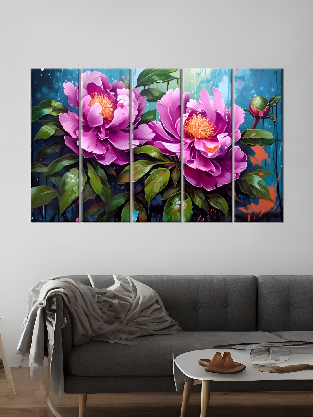 

OLIVE TREE Purple & Green 5 Pieces Floral Wooden Wall Art