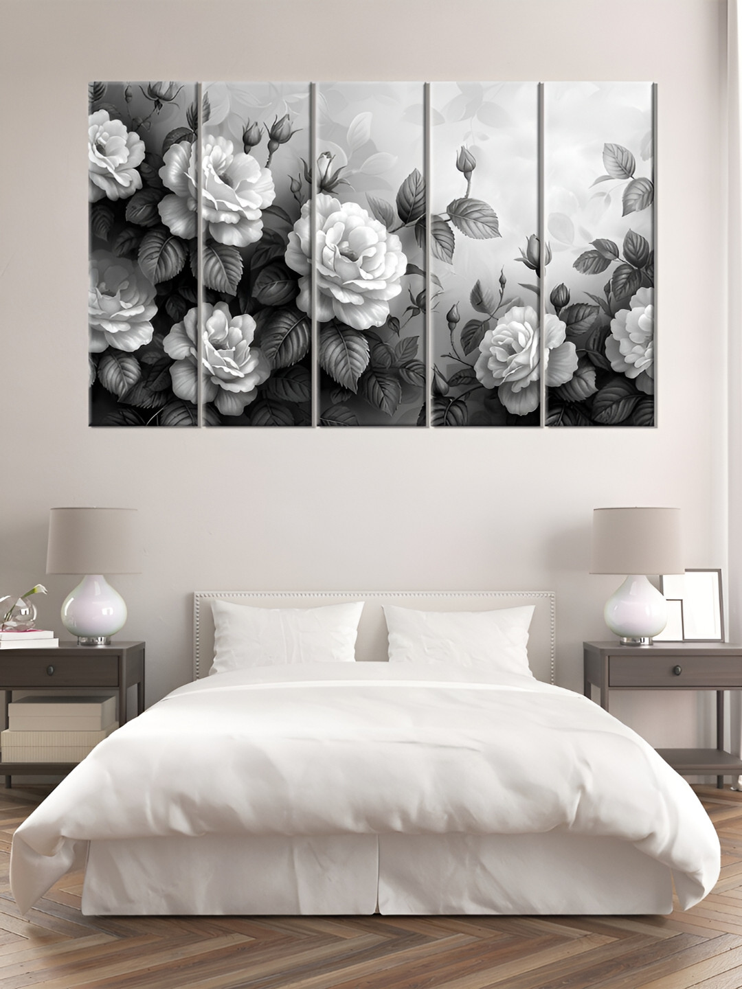 

OLIVE TREE Grey & White 5 Pieces Wood Floral and Botanical Wall Art