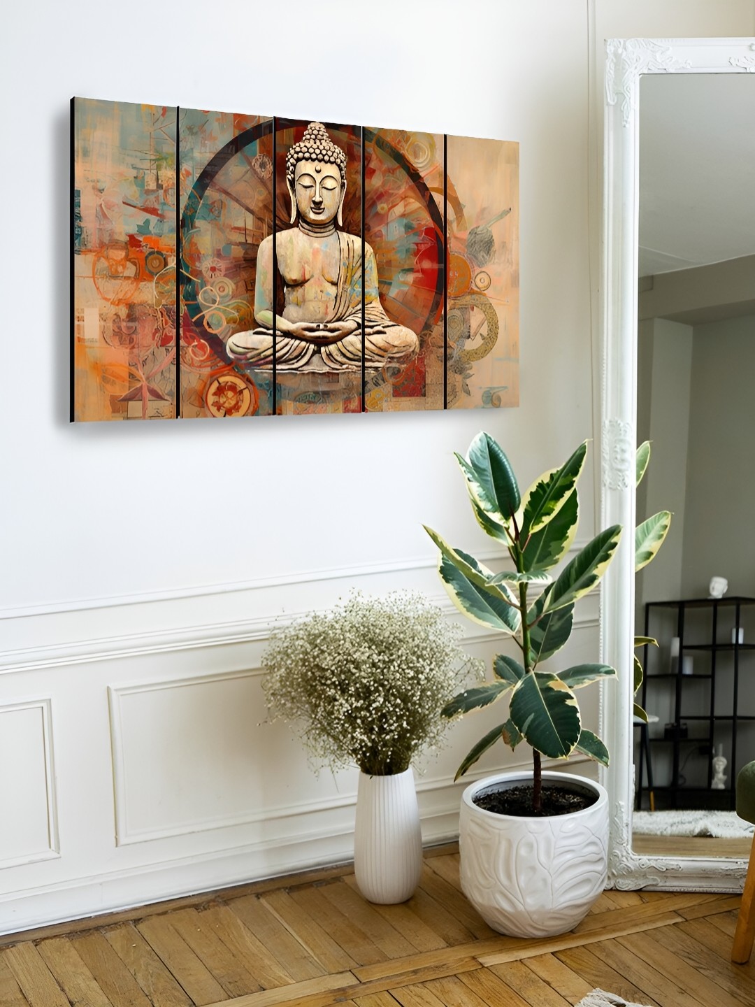 

OLIVE TREE Beige & Red 5 Pieces Wooden Religious Wall Art