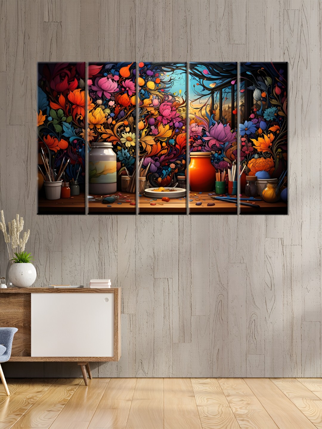 

OLIVE TREE Blue & Pink 5 Pieces Wooden Floral and Botanical Wall Art