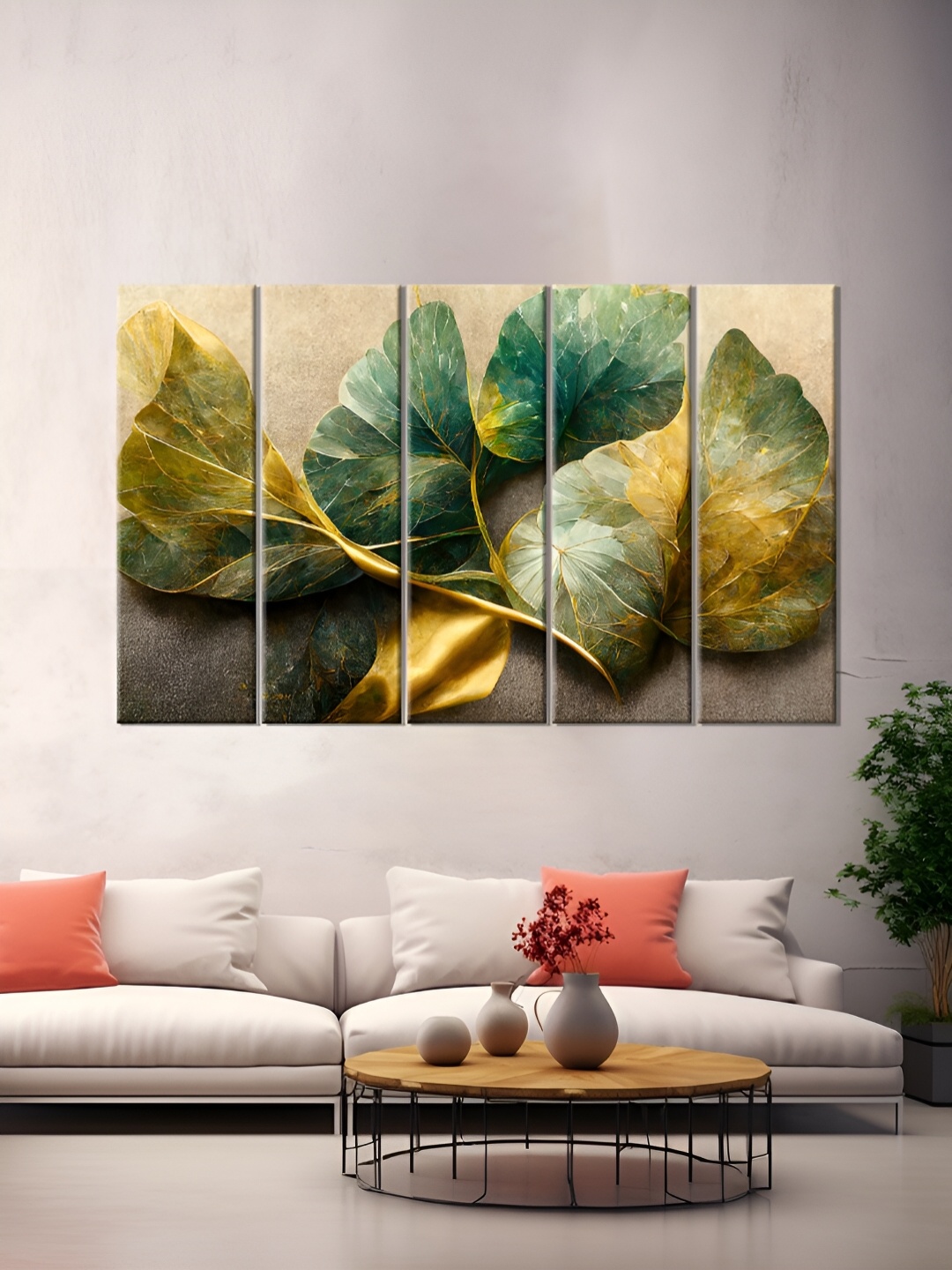 

OLIVE TREE Beige & Green 5 Pieces Wooden Floral and Botanical Wall Art