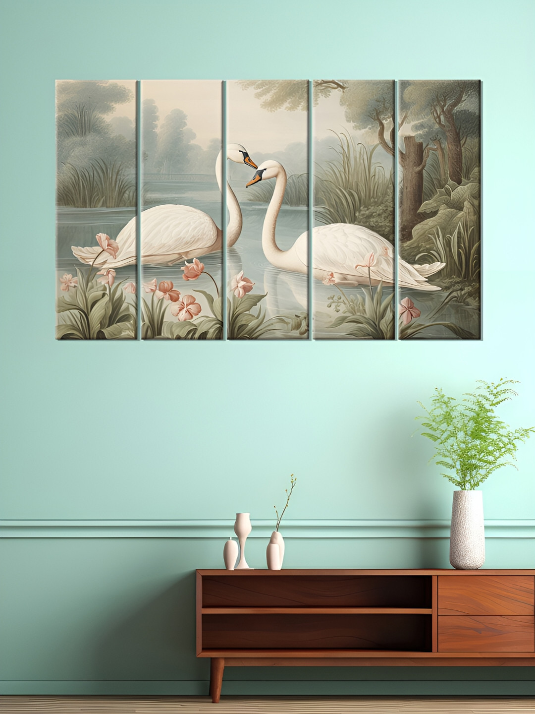 

OLIVE TREE White & Green 5 Pieces Floral Wooden Wall Art
