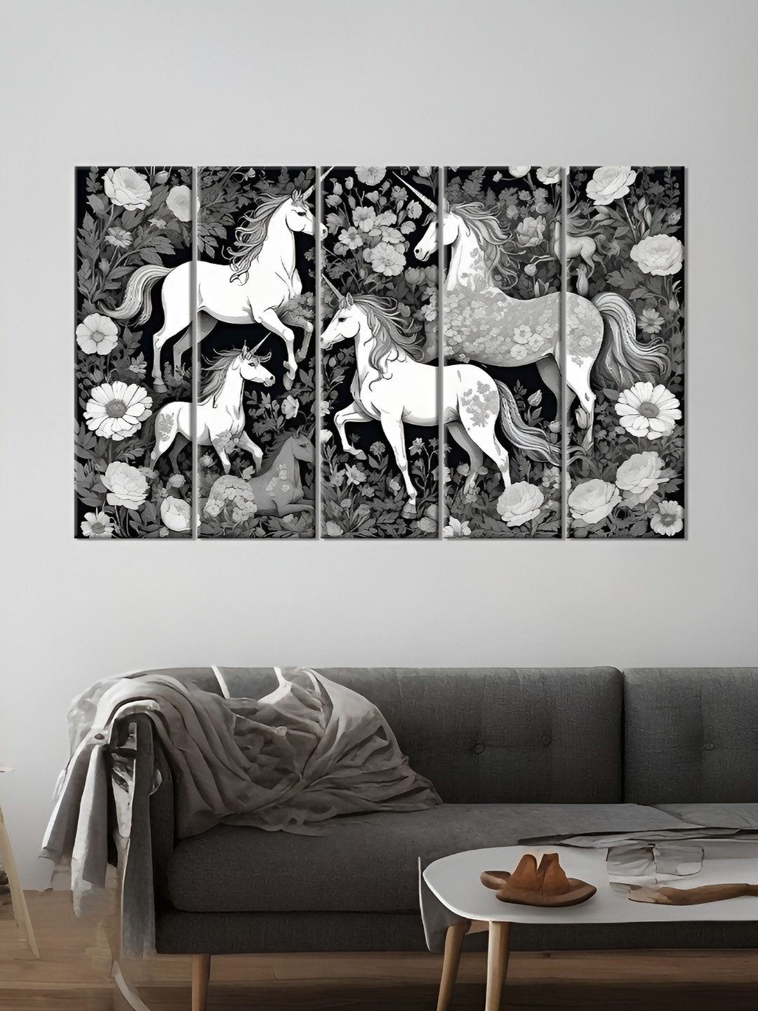 

OLIVE TREE White & Grey 5 Pieces Wooden Birds and Animals Wall Art