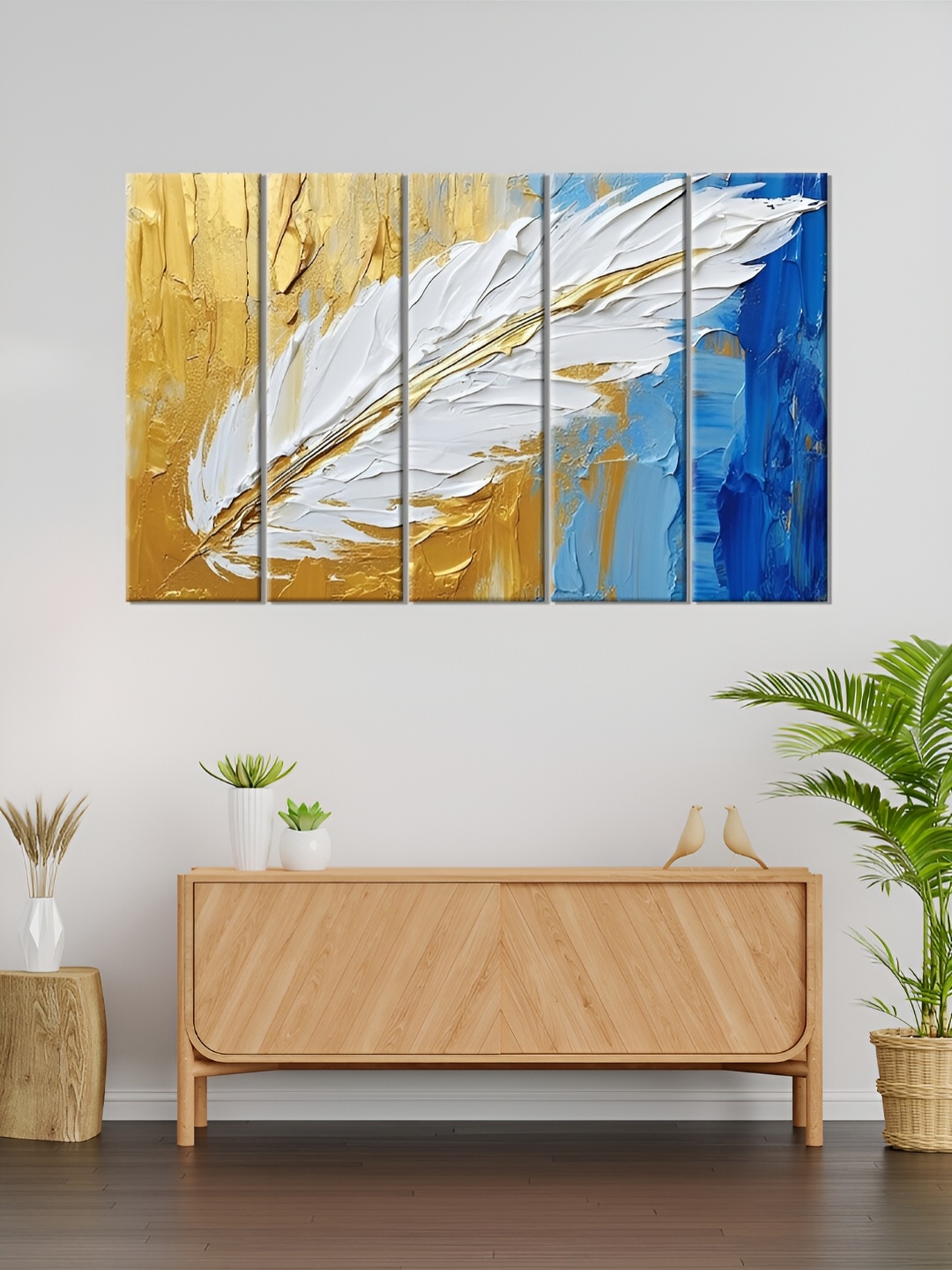 

OLIVE TREE Mustard & White 5 Pieces Wooden Floral and Botanical Wall Art