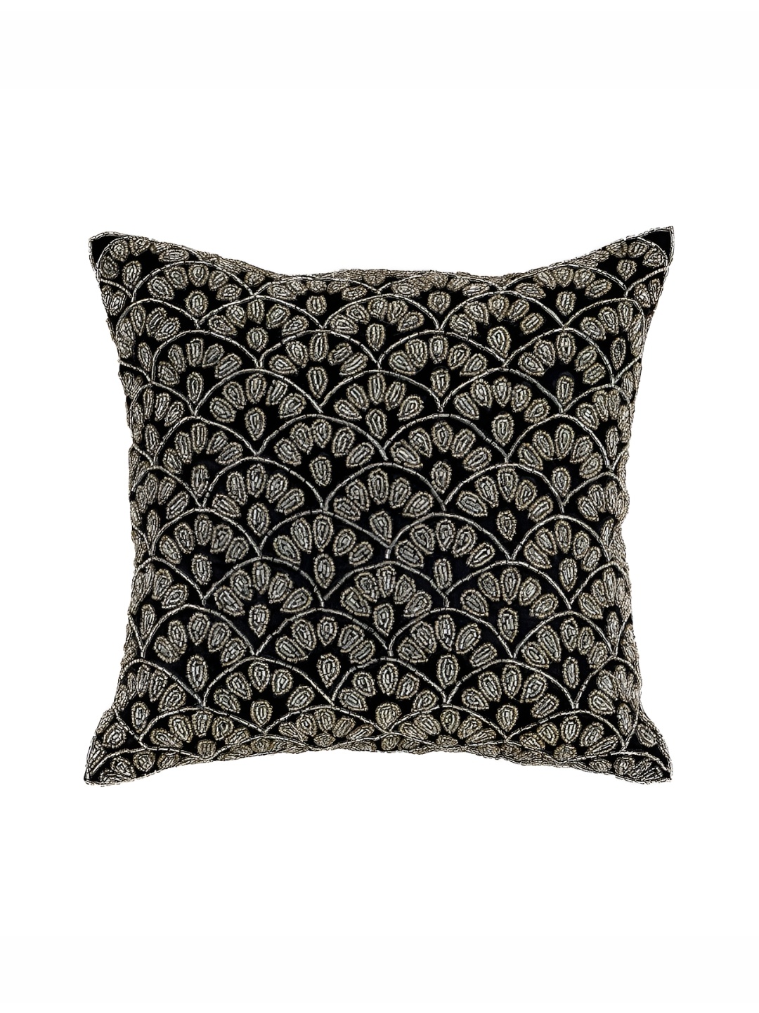 

Aditya Impex Black & White Floral Embellished Silk Square Cushion Cover
