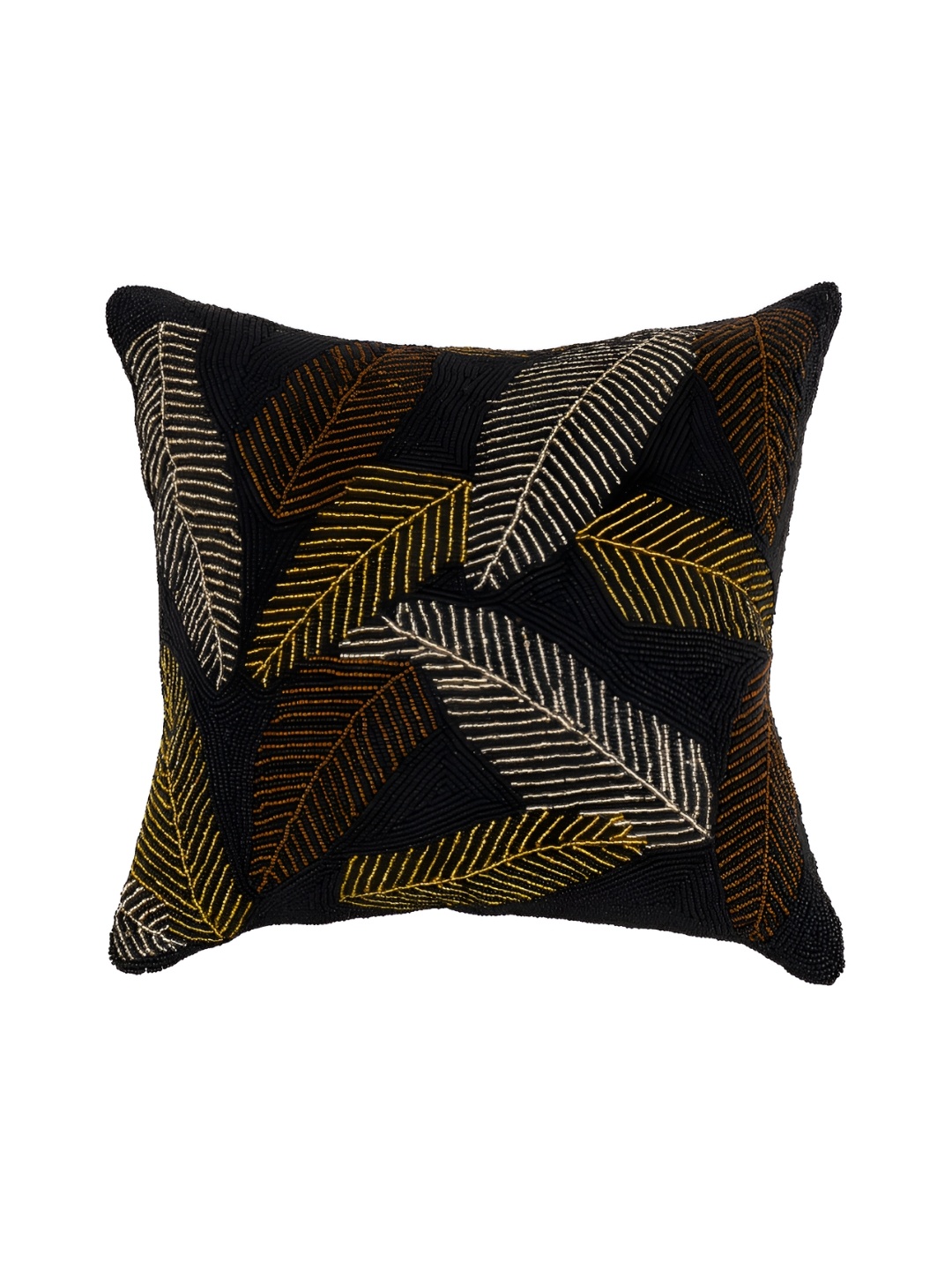 

Aditya Impex Black & Beige Floral Embellished Silk Square Cushion Cover