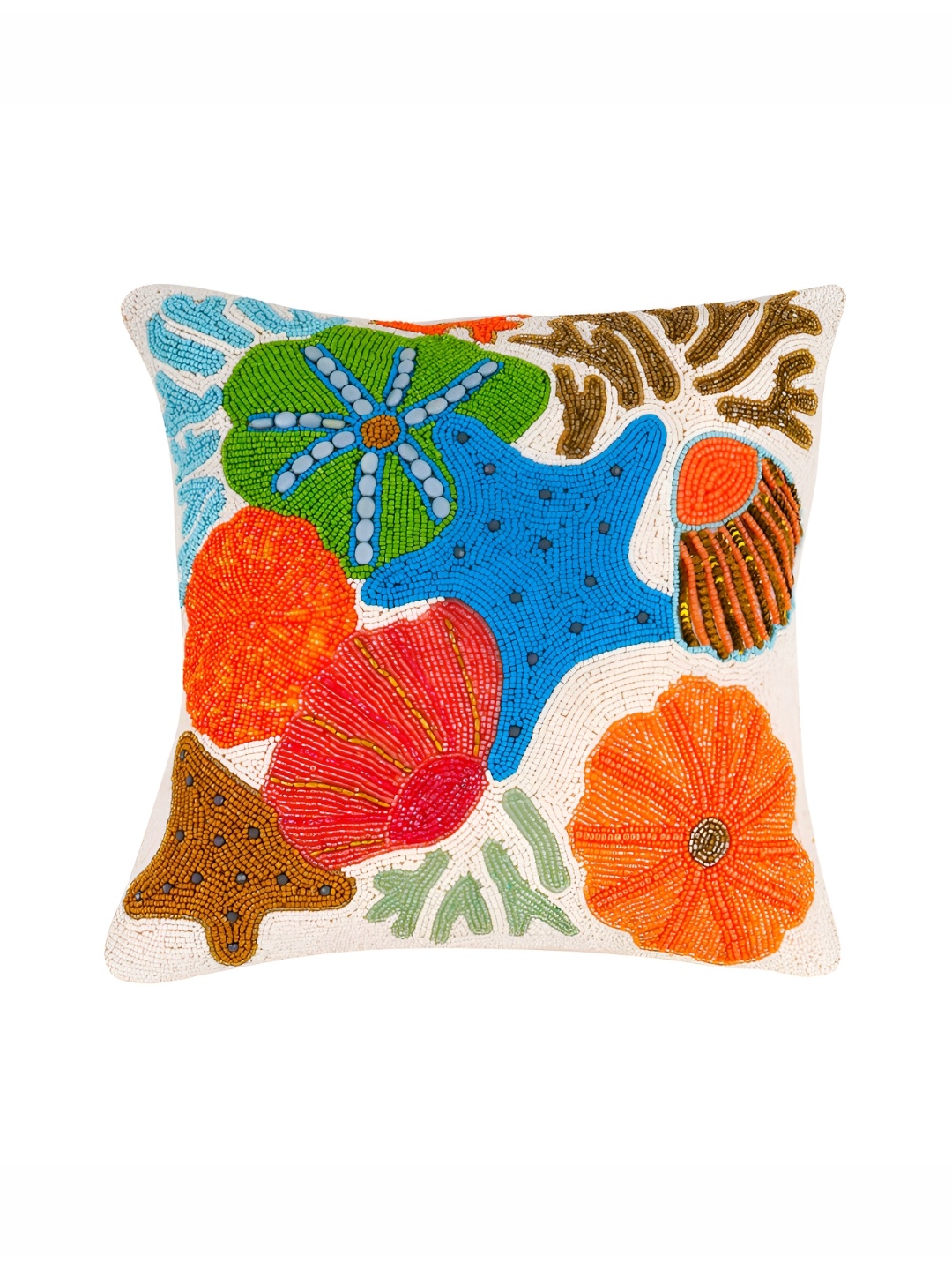 

Aditya Impex Blue & Orange Floral Embellished Silk Square Cushion Cover