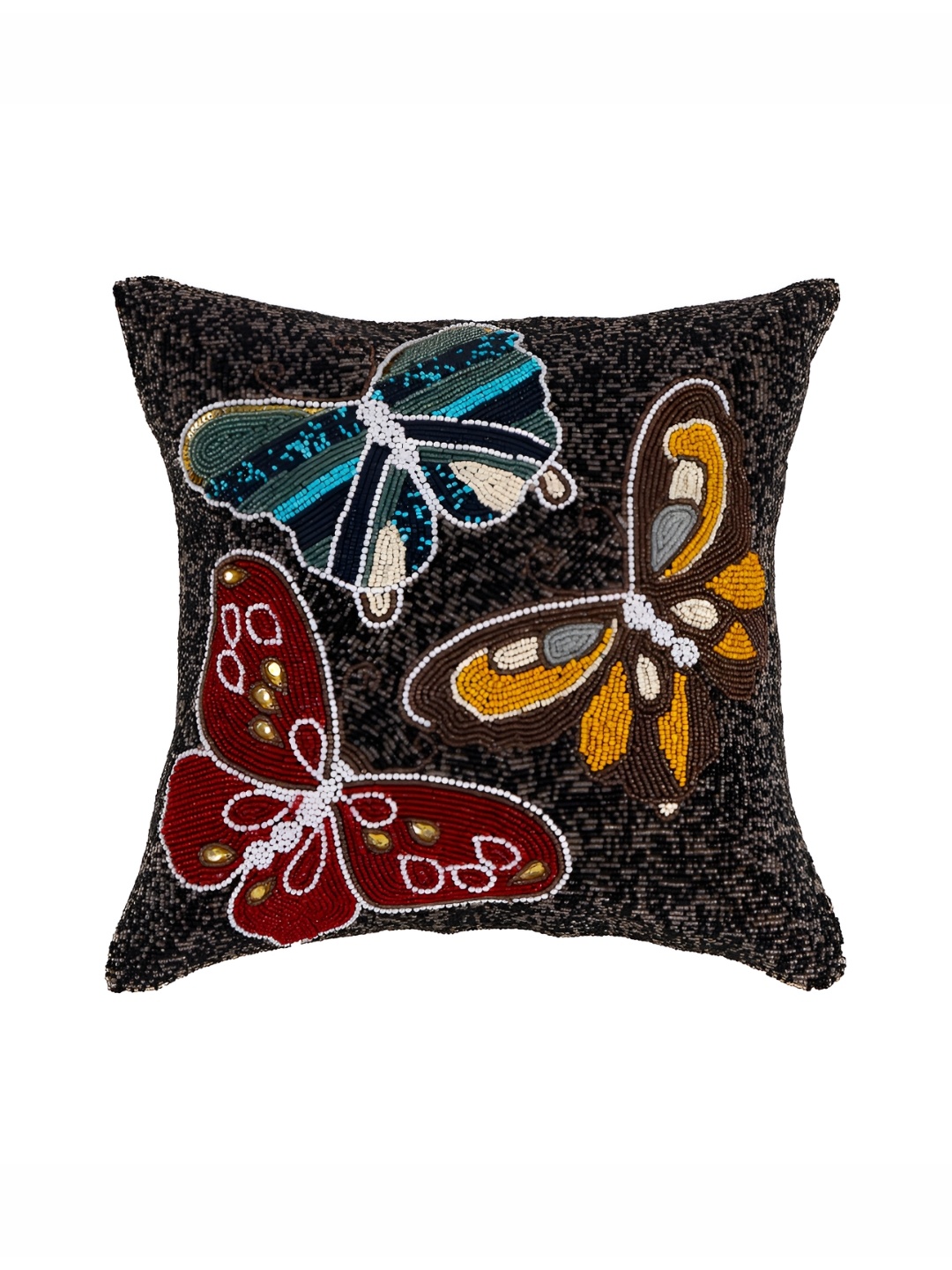 

Aditya Impex Black & Red Quirky Embellished Silk Square Cushion Cover