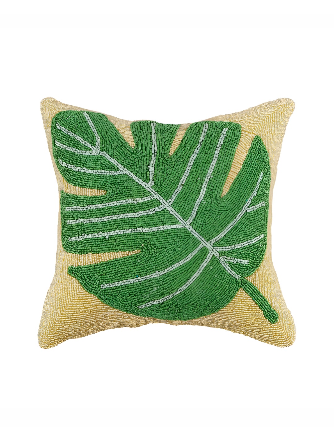 

Aditya Impex Green & Beige Ethnic Motifs Embellished Silk Square Cushion Cover