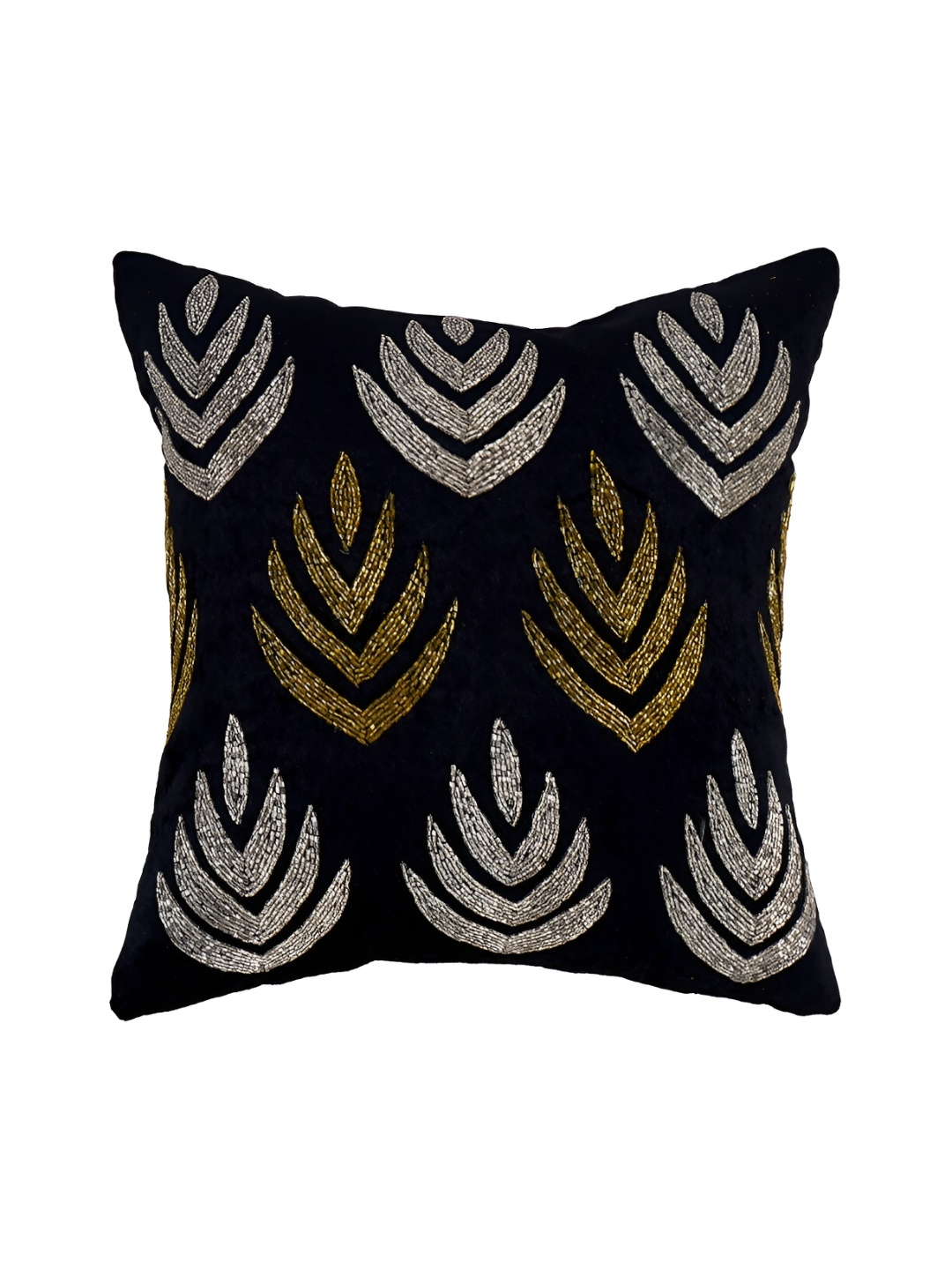 

Aditya Impex Black & Silver-Toned Embellished Silk Square Cushion Cover