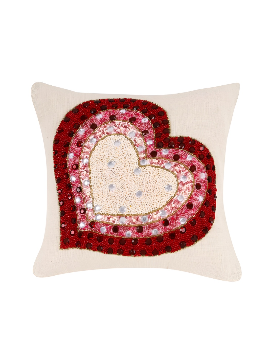 

Aditya Impex White & Maroon Quirky Embellished Silk Square Cushion Cover