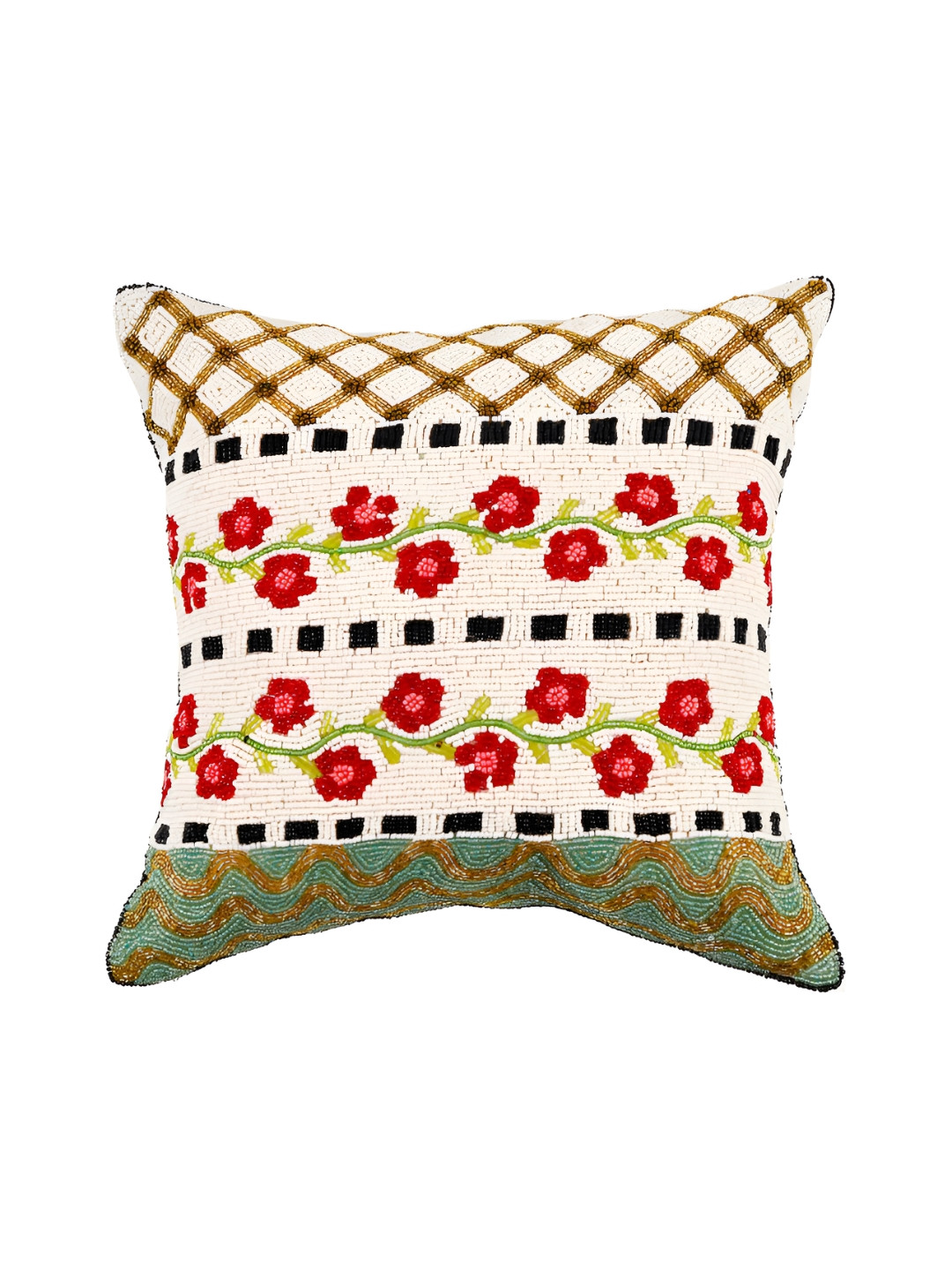 

Aditya Impex White & Red Floral Embellished Silk Square Cushion Cover