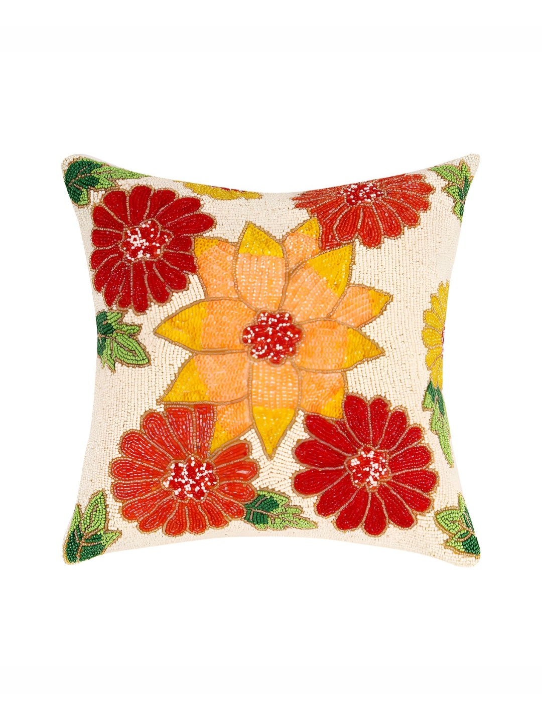 

Aditya Impex Yellow & White Floral Embellished Silk Square Cushion Cover