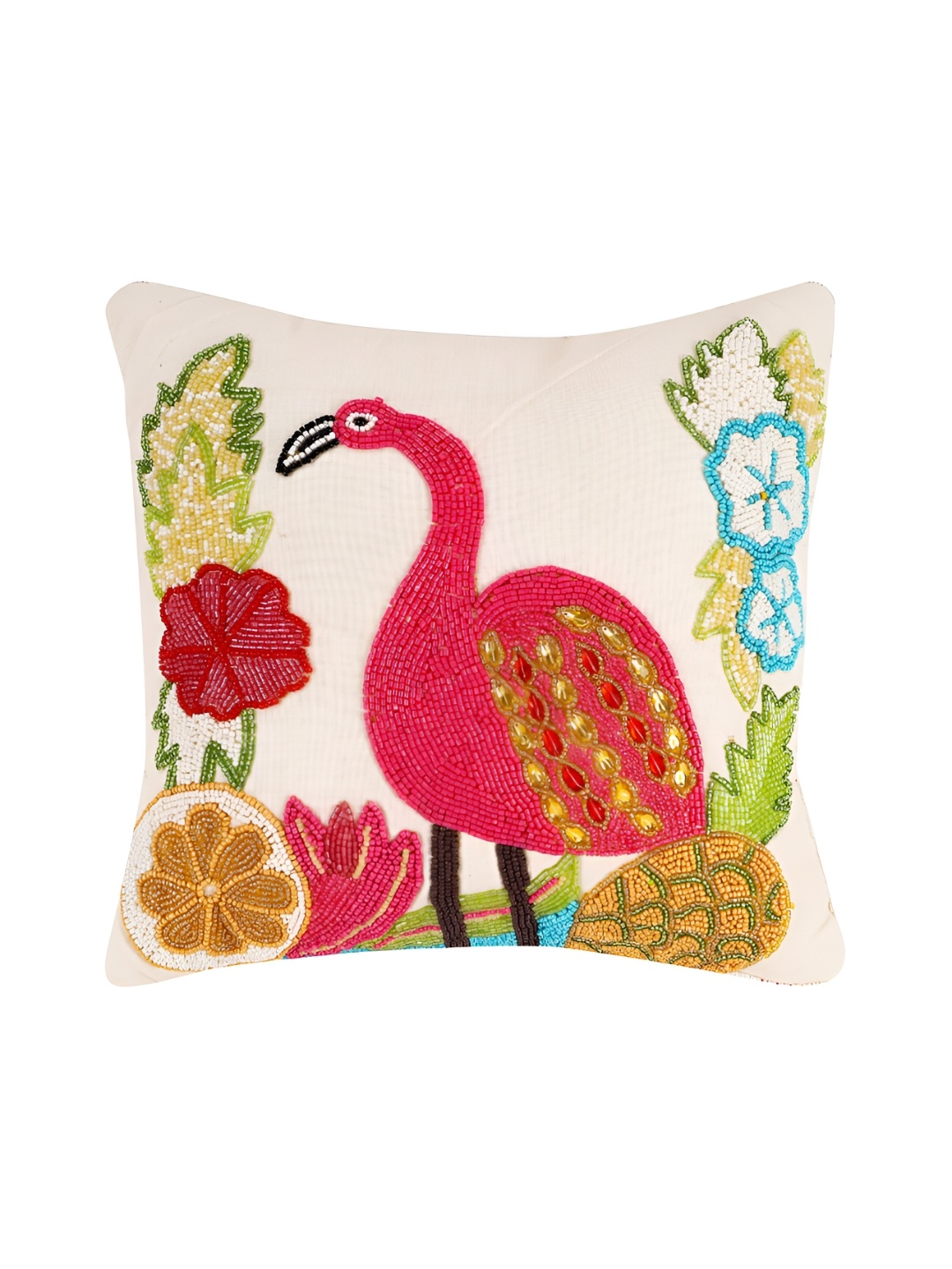 

Aditya Impex White & Pink Embellished Silk Square Cushion Cover