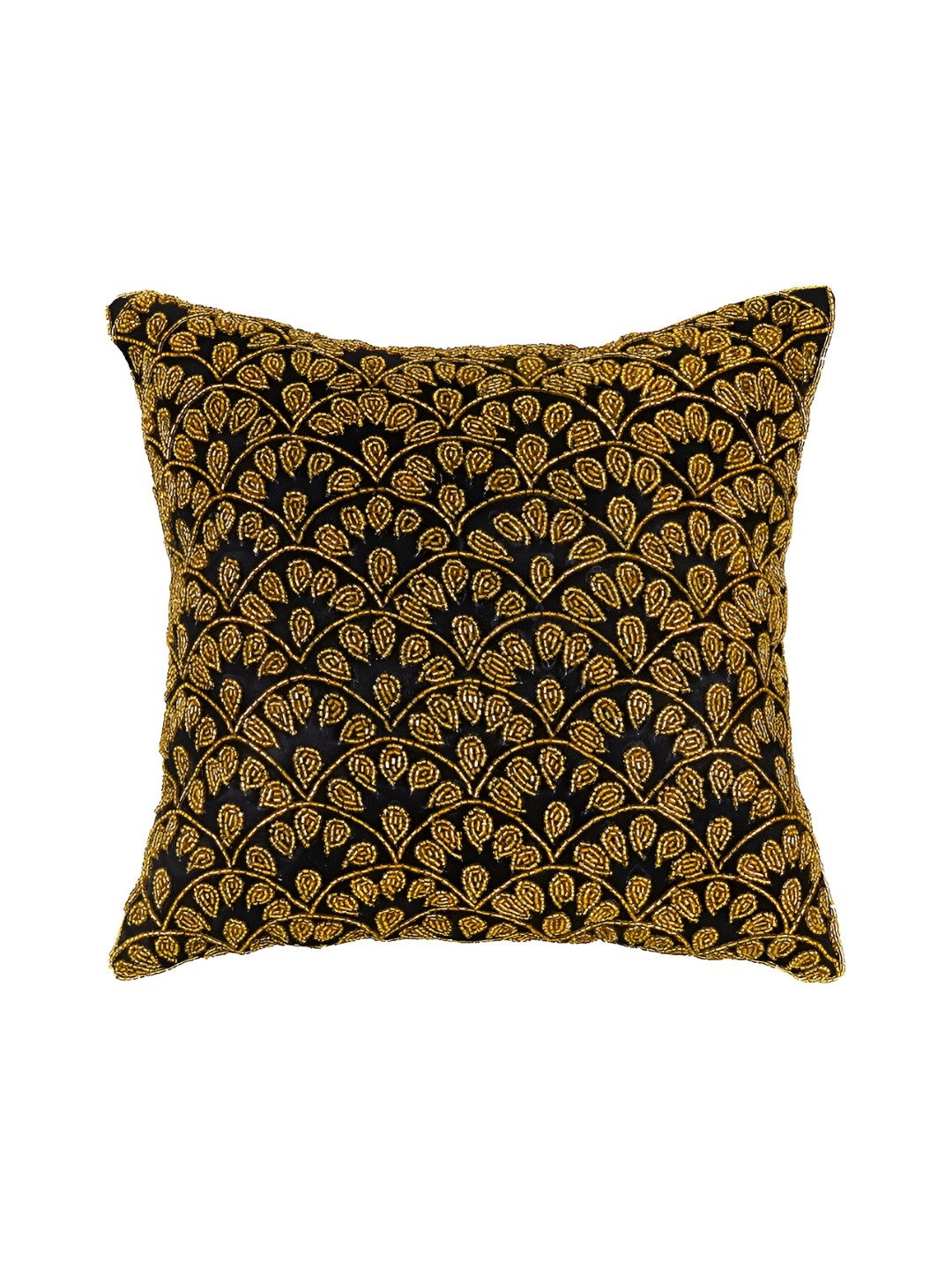 

Aditya Impex Black & Beige Floral Embellished Silk Square Cushion Cover