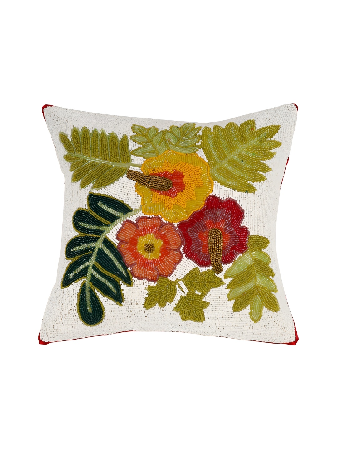

Aditya Impex White & Green Floral Embellished Silk Square Cushion Cover