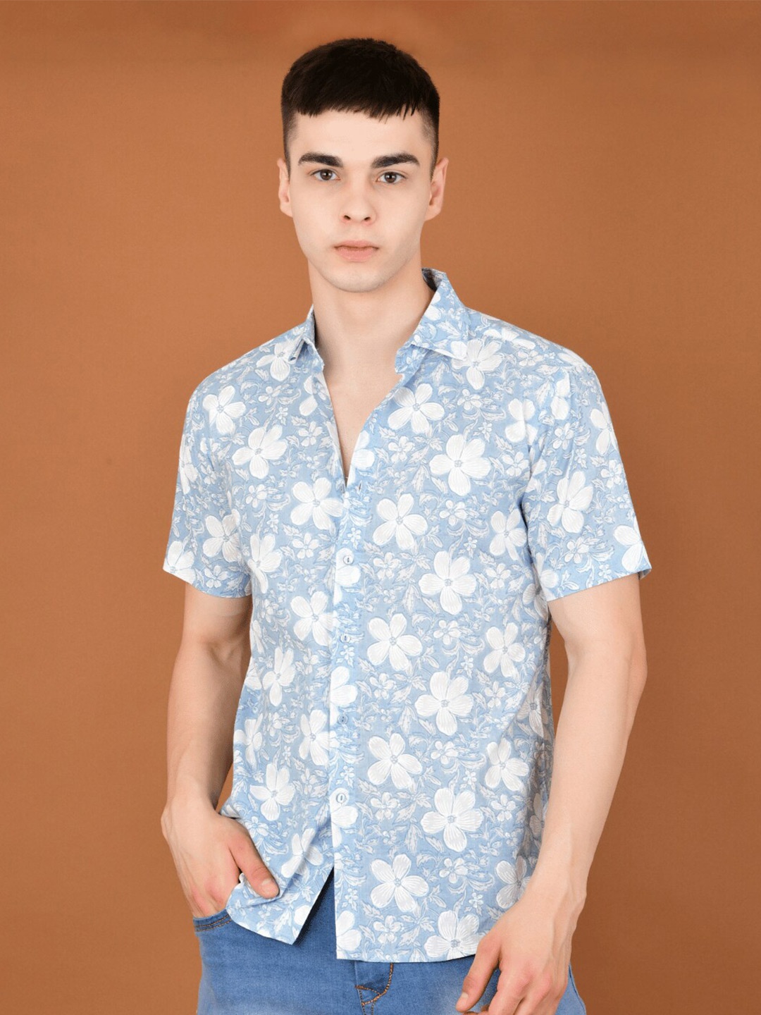 Boholyfe Comfort Floral Printed Cotton Casual Shirt, Grey