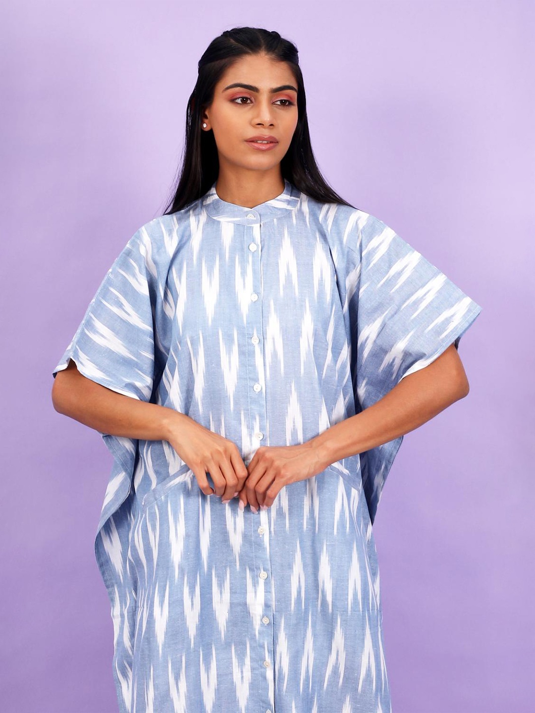 

Safeera Printed Kimono Sleeve Kaftan Dress, Blue