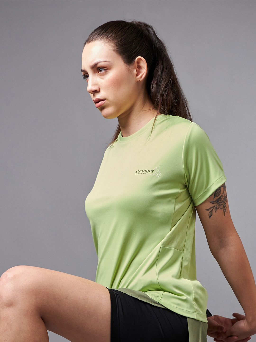 

CULT Stronger With Every Step Mositure Wicking Flydry Technology Running Tshirt, Green