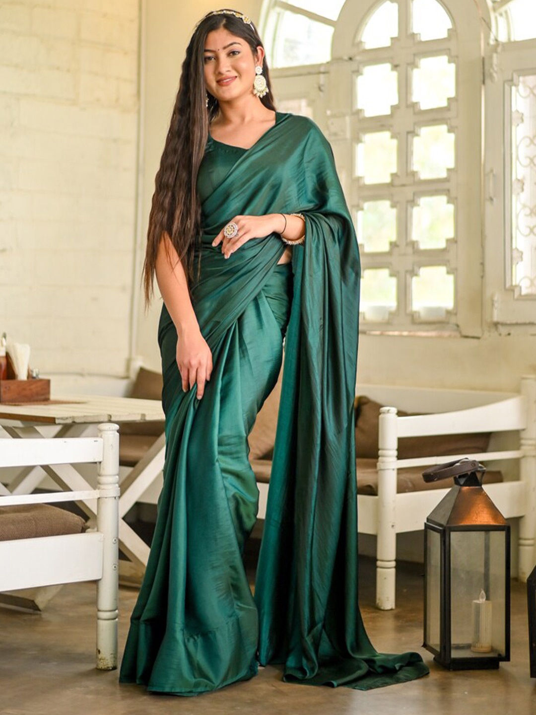 

DiraByDimple Satin Saree, Green