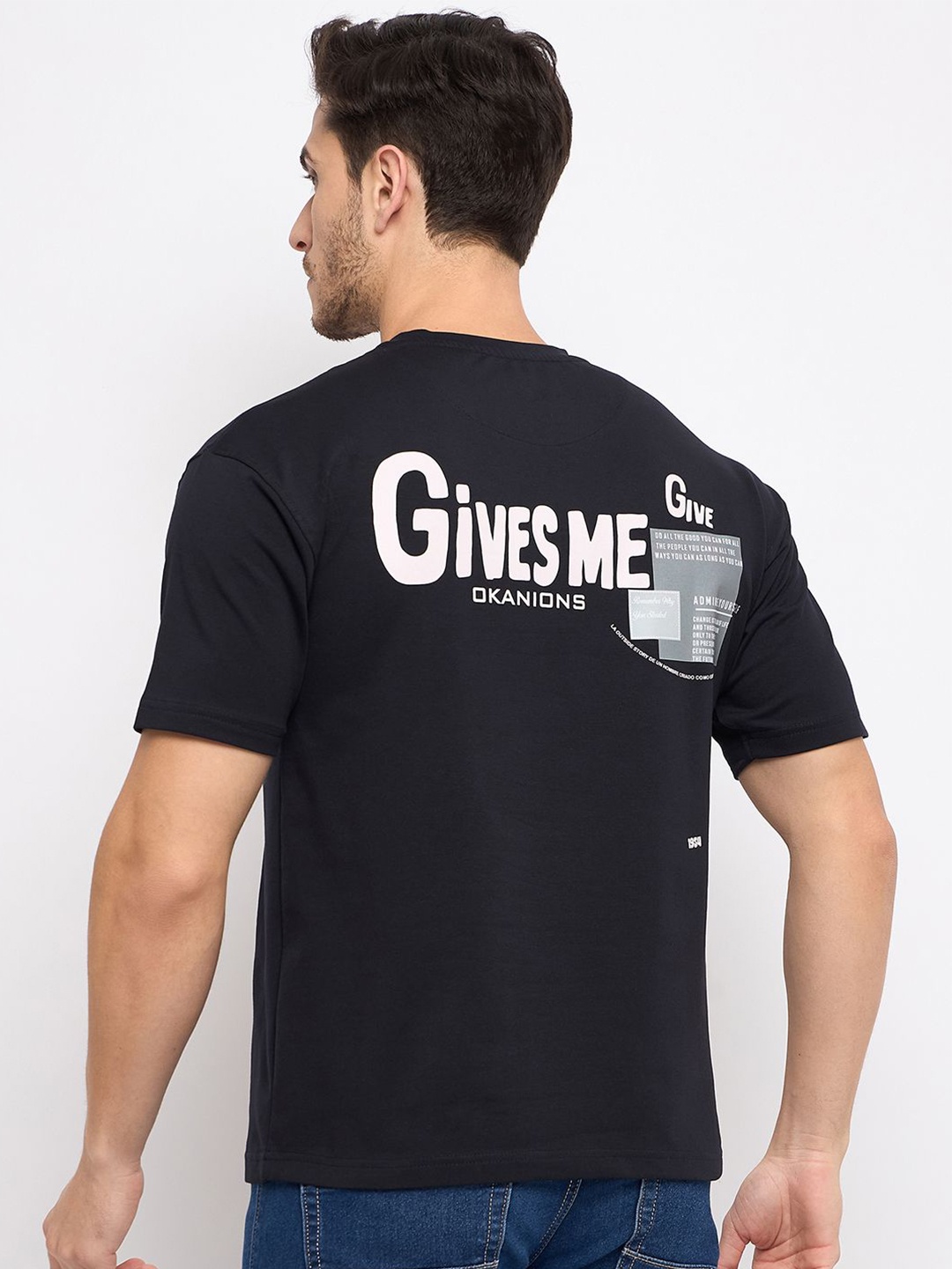 

Okane Round Neck Short Sleeves Printed Cotton T-shirt, Navy blue