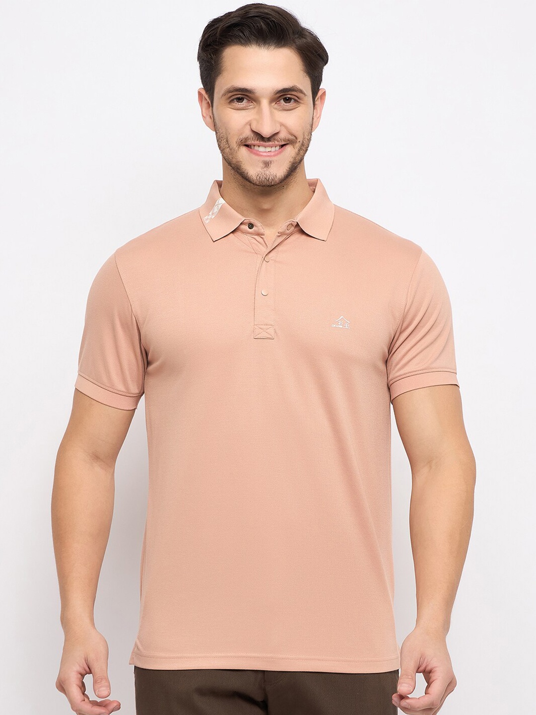 

Okane Polo Collar Short Sleeves Regular Fit Cotton T-shirt, Coral