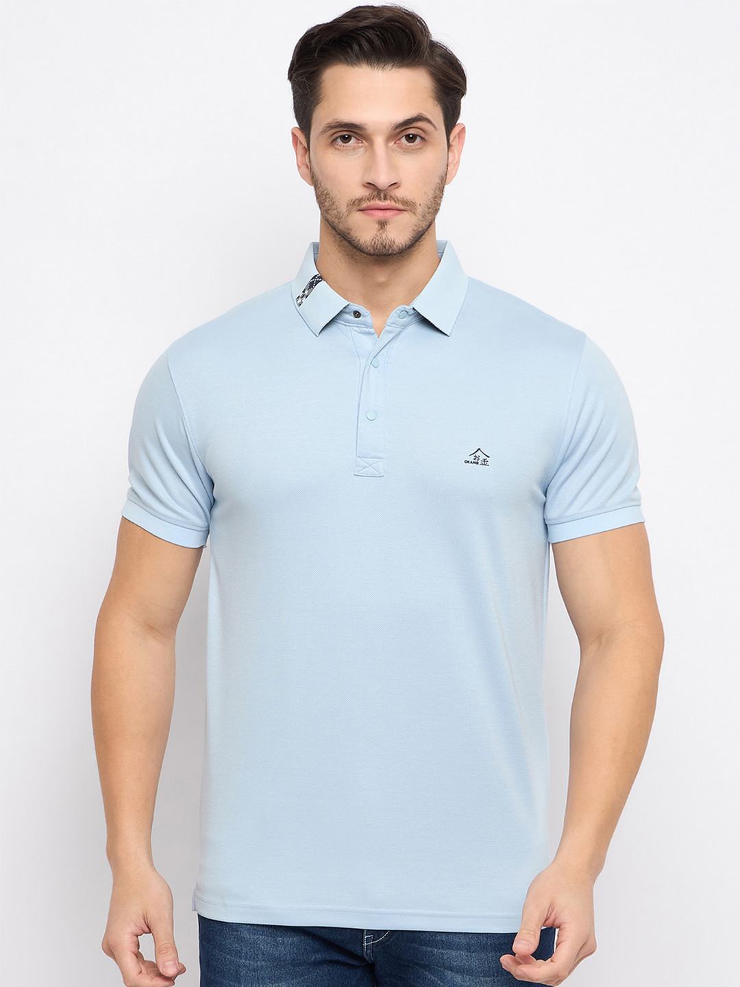 

Okane Polo Collar Short Sleeves Regular Fit Cotton T-shirt, Blue