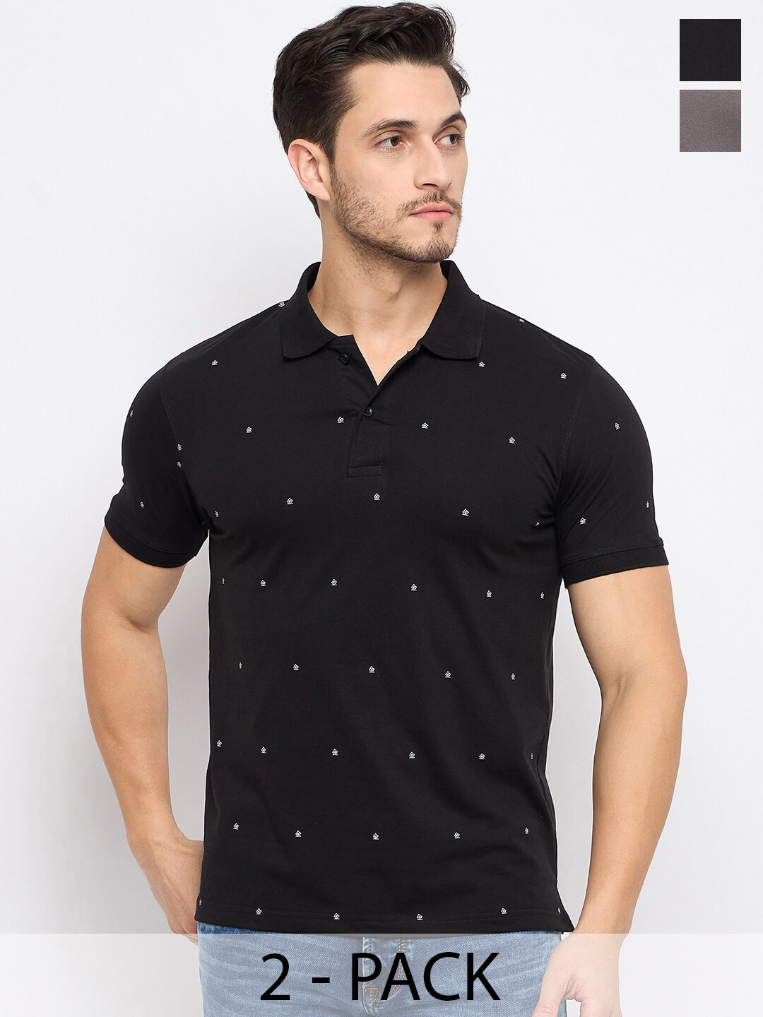 

Okane Pack Of 2 Polo Collar Short Sleeves Cotton T-shirt, Black