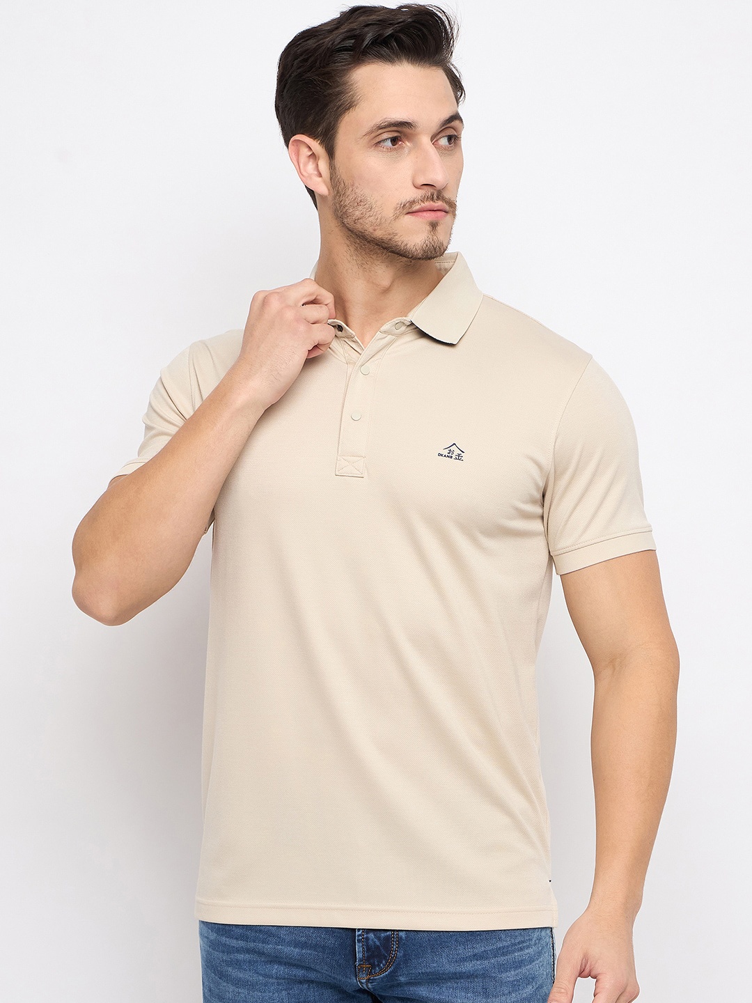 

Okane Polo Collar Short Sleeves Cotton T-shirt, Beige