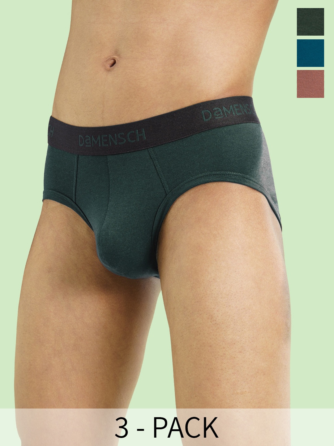 

DAMENSCH Pack of 3 Outer-Elastic Briefs BR1051-MX1995, Green