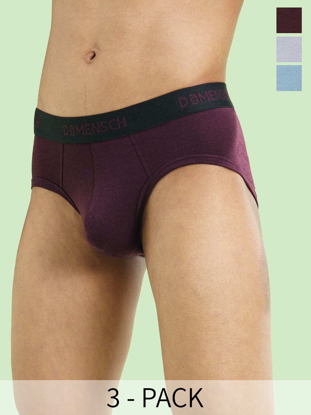 

DAMENSCH Pack Of 3 Solid Basic Briefs BR1051-MX1999, Purple