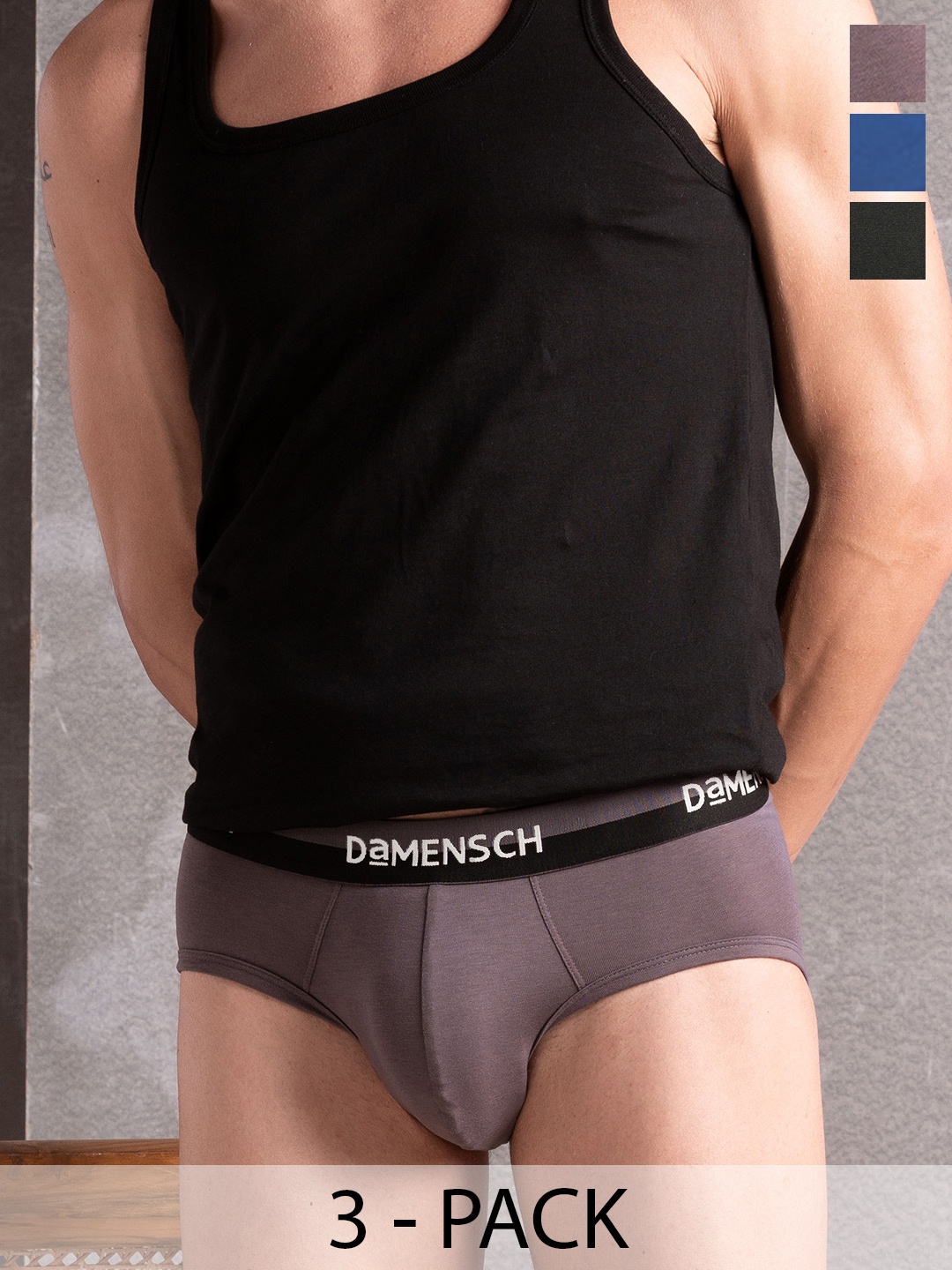 

DAMENSCH Pack Of 3 Feel-Mint Mid-Rise Basic Briefs BR1048-MX2004, Grey
