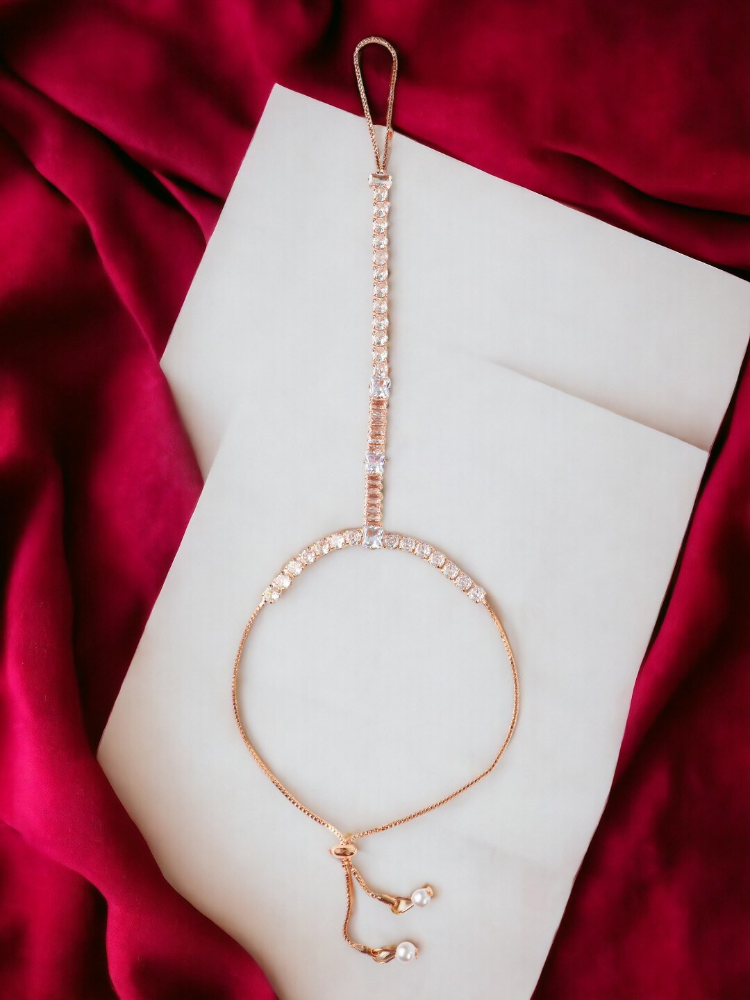 

FEMMIBELLA Rose Gold-Plated Cubic Zirconia Studded Wraparound Ring Bracelet