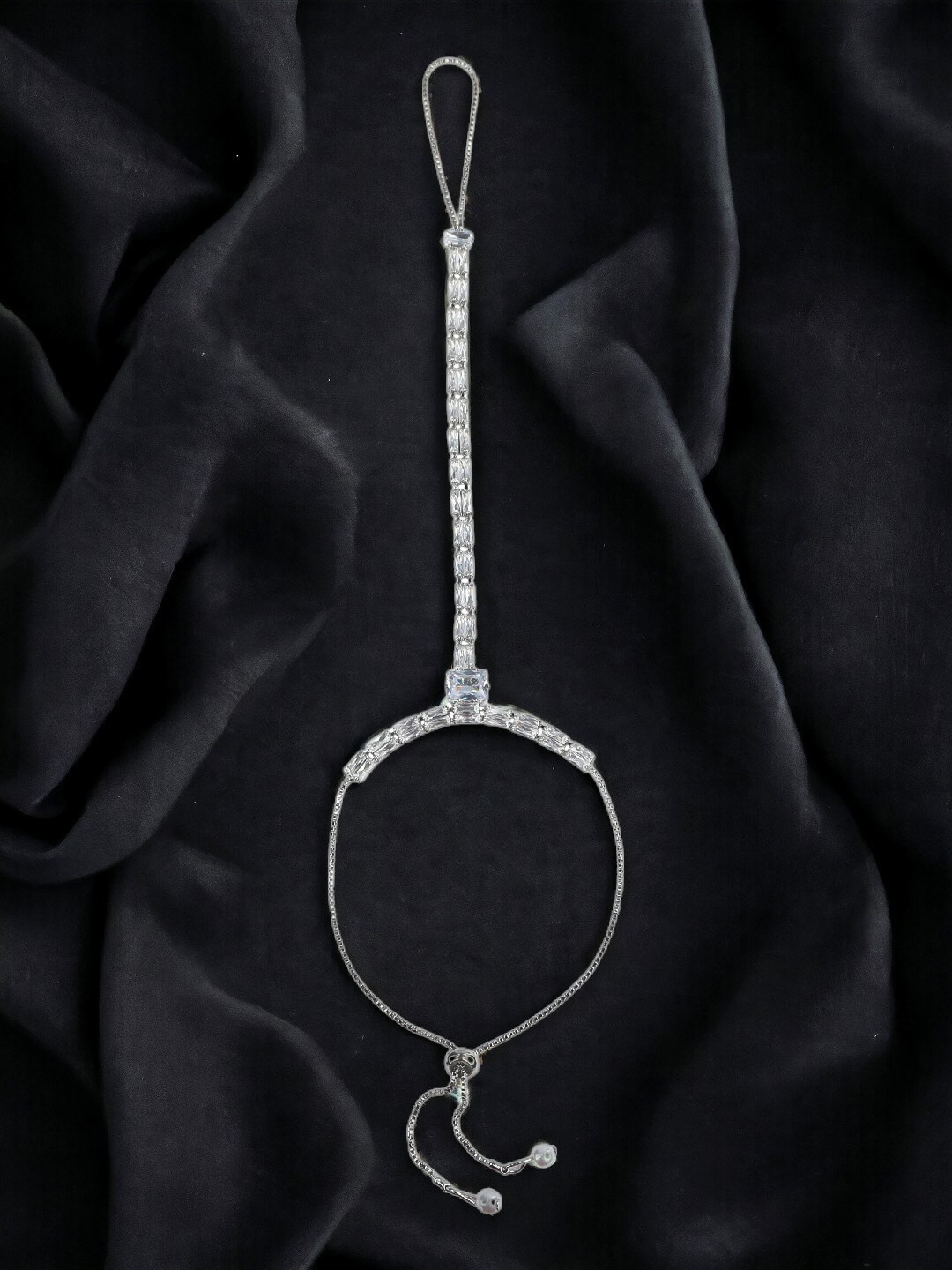 

FEMMIBELLA Silver-Plated Artificial Stones Studded Wraparound Ring Bracelet