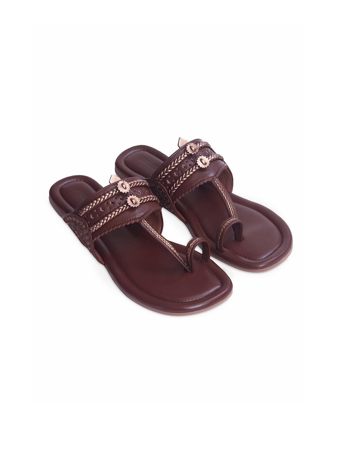 

Aprajita Toor Women Embellished Ethnic T-Strap Square Toe Flats, Brown