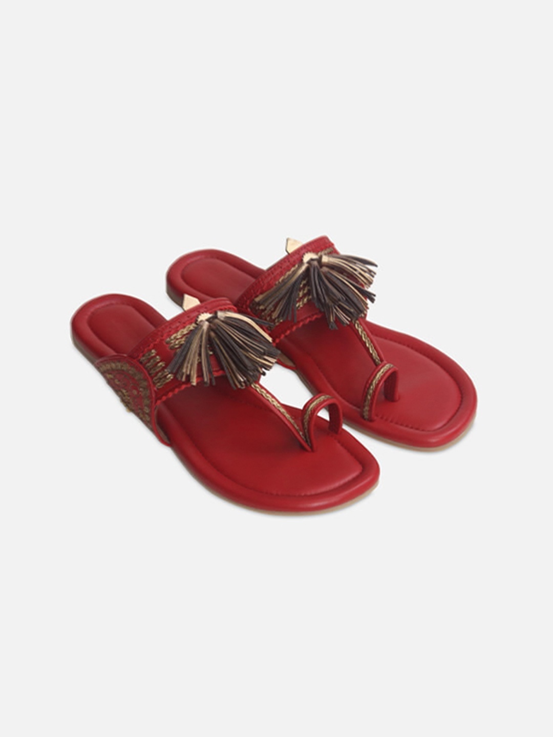 

Aprajita Toor Women Leather Ethnic One Toe Flats with Tassels, Red