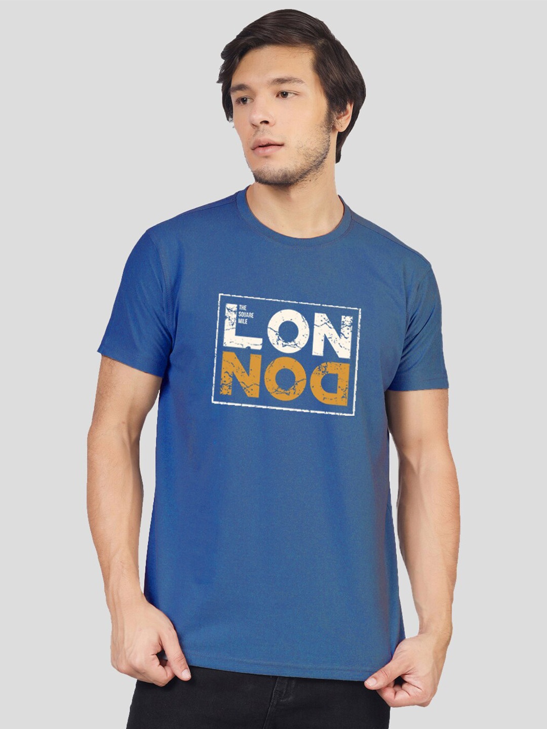 

Greylongg Typography Printed Round Neck T-Shirt, Blue