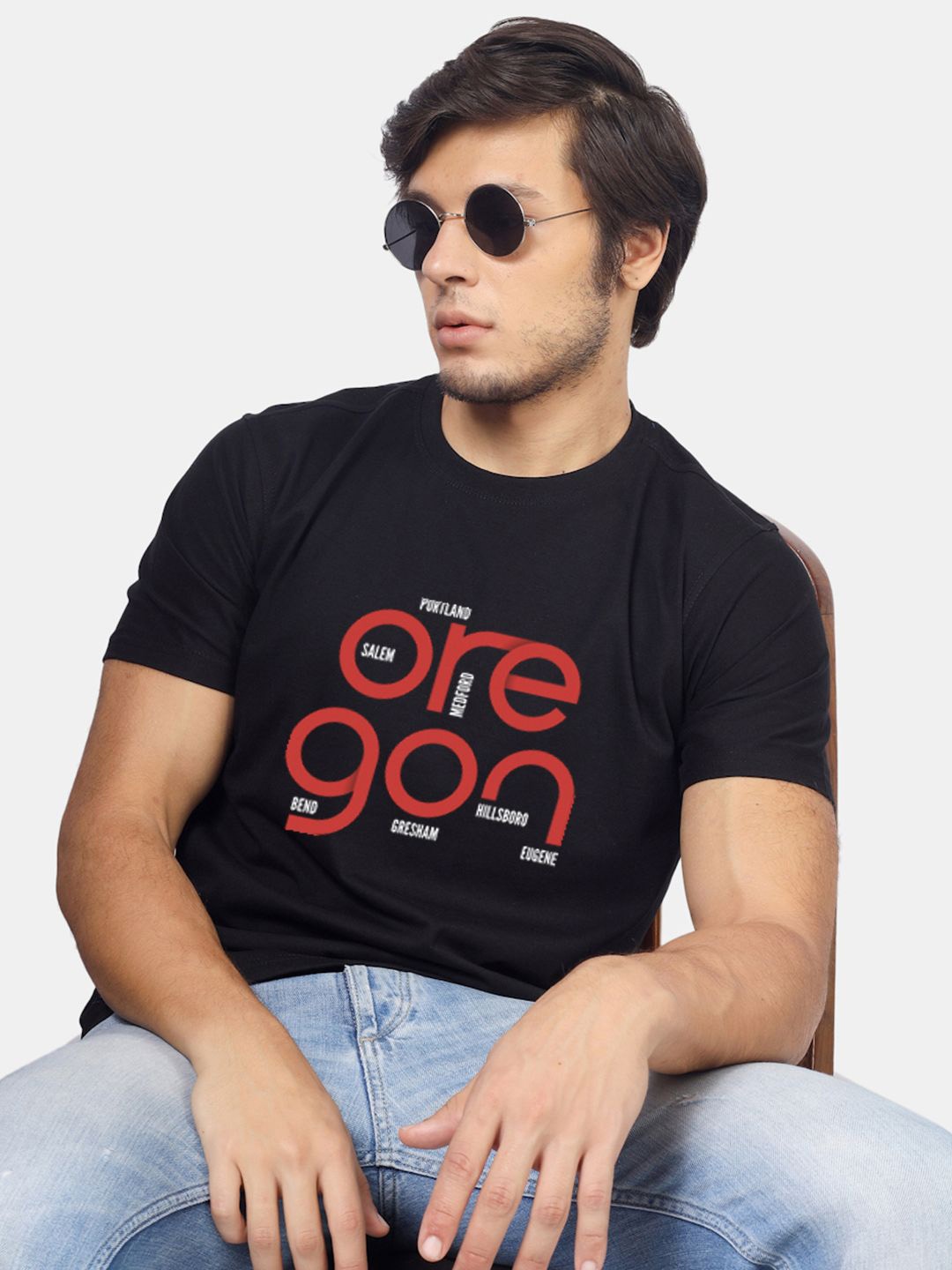 

Greylongg Typography Printed Cotton T-shirt, Black