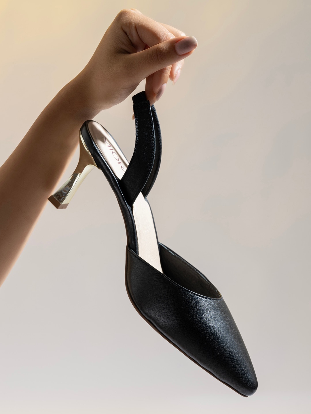 

MIORAH Leather Pointed Toe Slim Heeled Sandals, Black