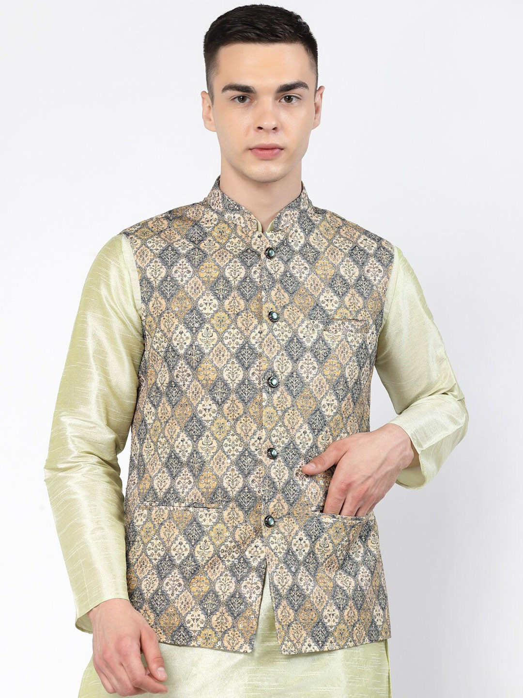 

Badoliya & Sons Printed Nehru Jacket, Grey